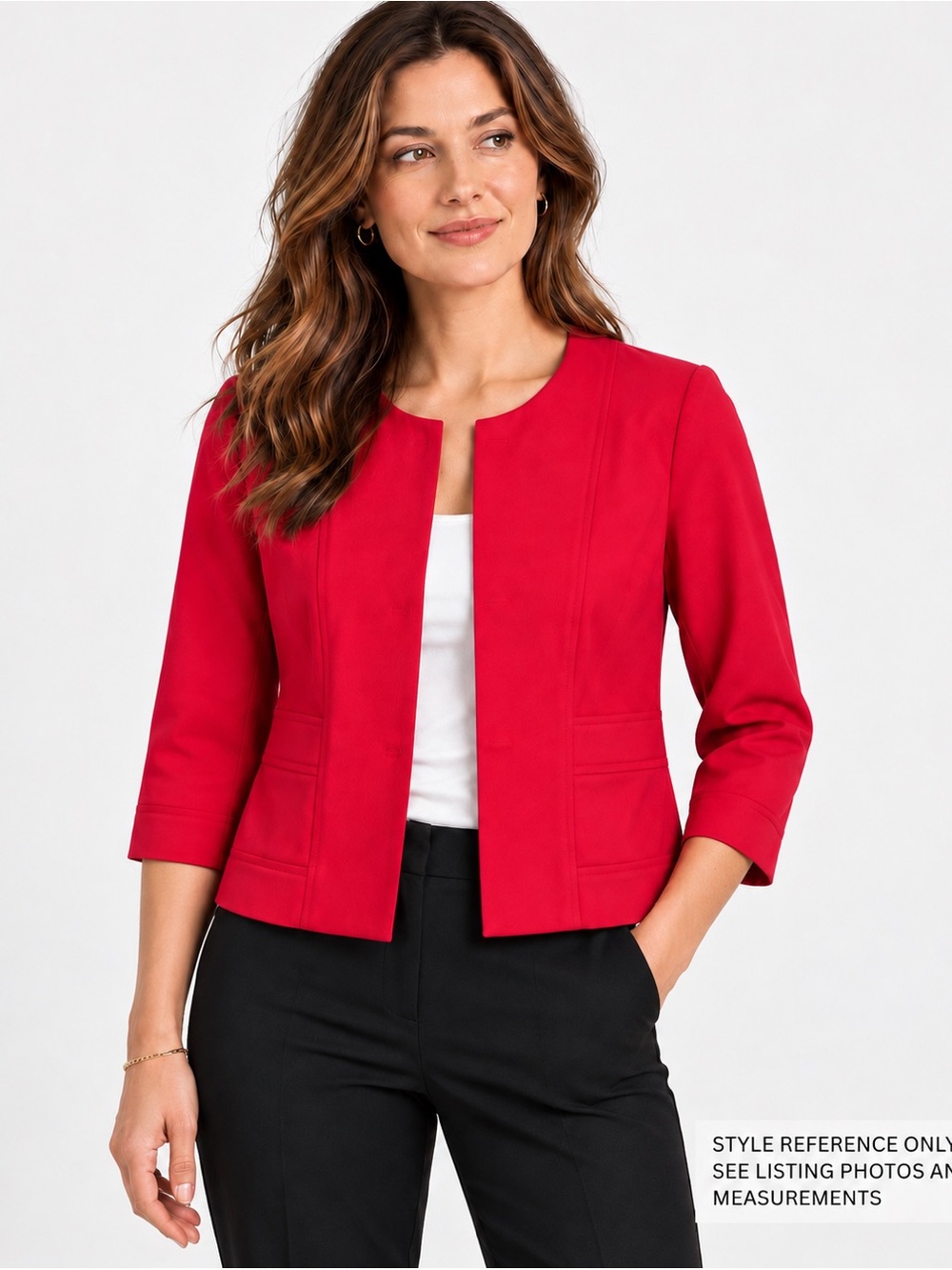 Theory Red Cropped‎ Collarless Blazer Jacket Size 8